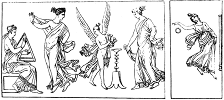 Greek dancers. From a vase in the Hamilton Collection.
